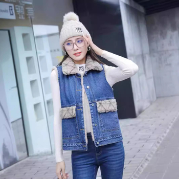 Denim-puuvillast vest naiste hulgimüügist vabaaja ruuduline plüüšvest talvine kašmiirist õhuke vest 2024. aasta uus trend