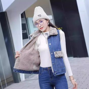 Denim-puuvillast vest naiste hulgimüügist vabaaja ruuduline plüüšvest talvine kašmiirist õhuke vest 2024. aasta uus trend