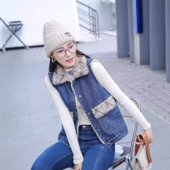 Denim-puuvillast vest naiste hulgimüügist vabaaja ruuduline plüüšvest talvine kašmiirist õhuke vest 2024. aasta uus trend