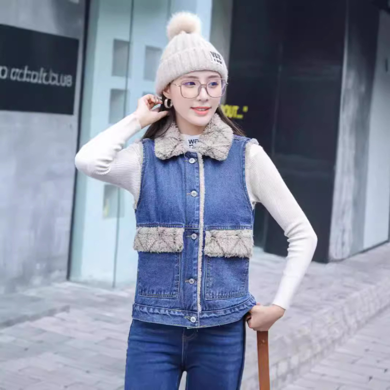 Denim-puuvillast vest naiste hulgimüügist vabaaja ruuduline plüüšvest talvine kašmiirist õhuke vest 2024. aasta uus trend