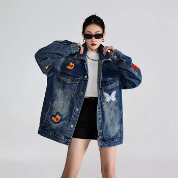 Αμερικανικό στυλ ρετρό καυτό κορίτσι πεταλούδα κεντημένο άνοιξη και φθινόπωρο τζιν παλτό γυναικών χαλαρό σχέδιο niche jacket top