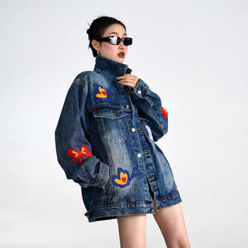 Αμερικανικό στυλ ρετρό καυτό κορίτσι πεταλούδα κεντημένο άνοιξη και φθινόπωρο τζιν παλτό γυναικών χαλαρό σχέδιο niche jacket top