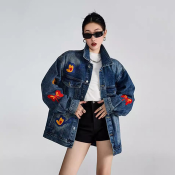 Αμερικανικό στυλ ρετρό καυτό κορίτσι πεταλούδα κεντημένο άνοιξη και φθινόπωρο τζιν παλτό γυναικών χαλαρό σχέδιο niche jacket top