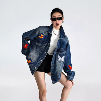 Αμερικανικό στυλ ρετρό καυτό κορίτσι πεταλούδα κεντημένο άνοιξη και φθινόπωρο τζιν παλτό γυναικών χαλαρό σχέδιο niche jacket top
