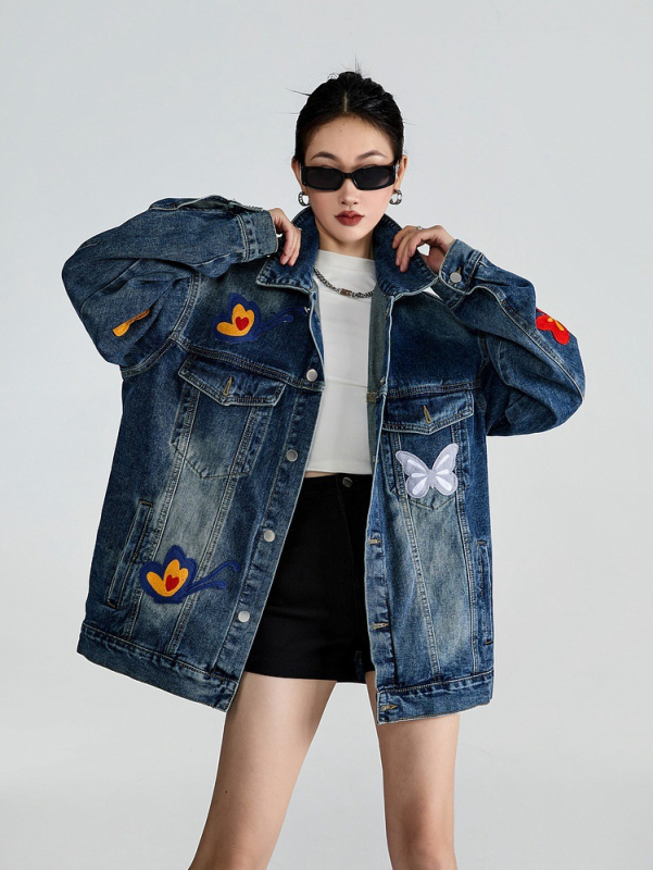 Αμερικανικό στυλ ρετρό καυτό κορίτσι πεταλούδα κεντημένο άνοιξη και φθινόπωρο τζιν παλτό γυναικών χαλαρό σχέδιο niche jacket top