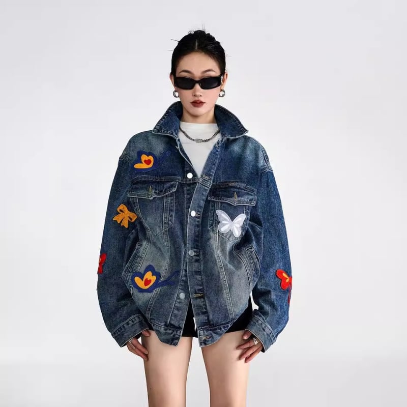 Stil american retro hot girl fluture brodat primăvara și toamna denim haină femeii design lejer jachetă de nișă top