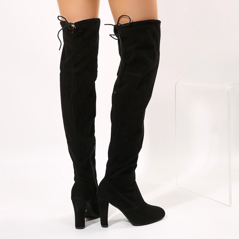 Εξωτερικό εμπόριο συν μέγεθος λεπτό τακούνι γόνατο τέντωμα λεπτές μπότες γυναίκες 2024 νέα φθινόπωρο και χειμερινή ιδιοσυγκρασία μυτερές μπότες μόδας με ψηλοτάκουνα γυναικείες