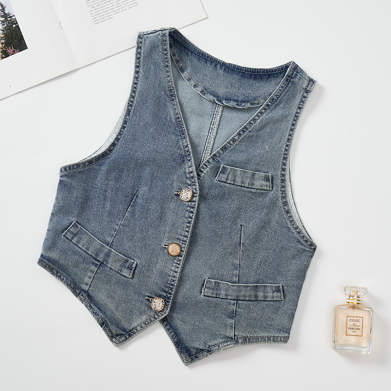 2022. aasta kevad- ja suve uus Euroopa ja Ameerika väliskaubanduse internetikuulsuste teksariidest vest naiste lühikeste vestidega mantel