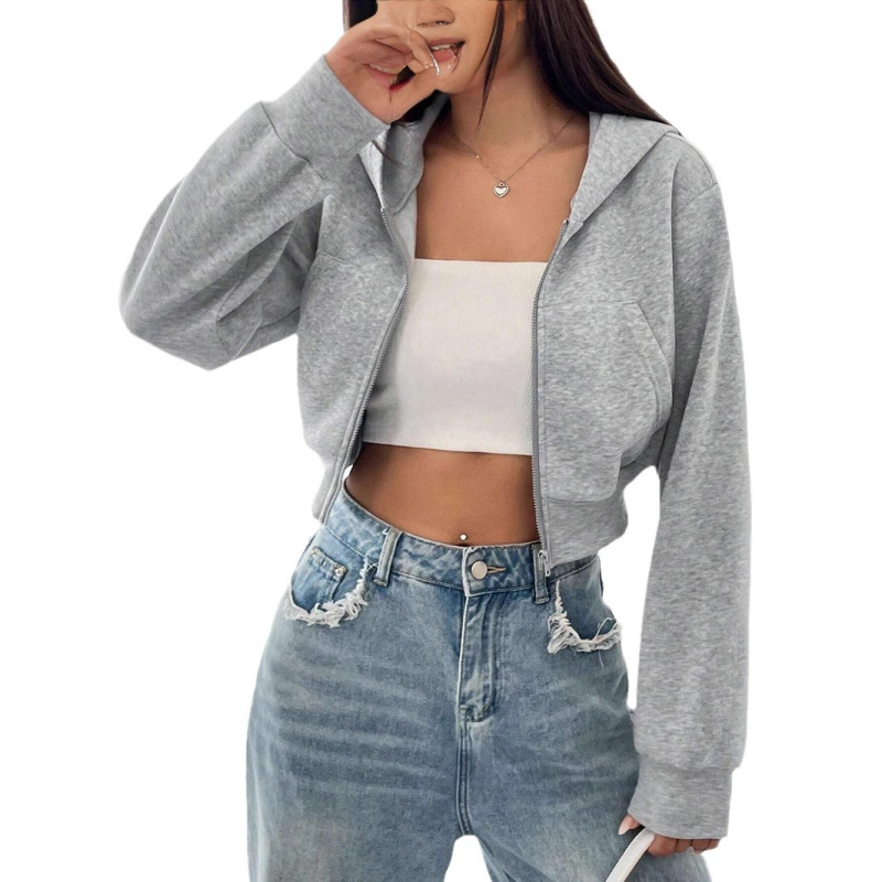 Ευρωπαϊκή και αμερικανική σε απόθεμα Κοντή, μακρυμάνικη, κουκούλα και φερμουάρ, κοντή φόρμα Amazon Sweat Explosions