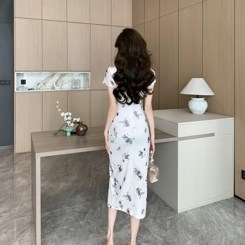 Κινέζικο φόρεμα για κορίτσια, τεχνικός, ρετρό φόρεμα Cheongsam, υψηλής ποιότητας, σφιχτή στη μέση, πλισέ τσάντα, αδυνάτισμα, μεσαίου μήκους γοφούς