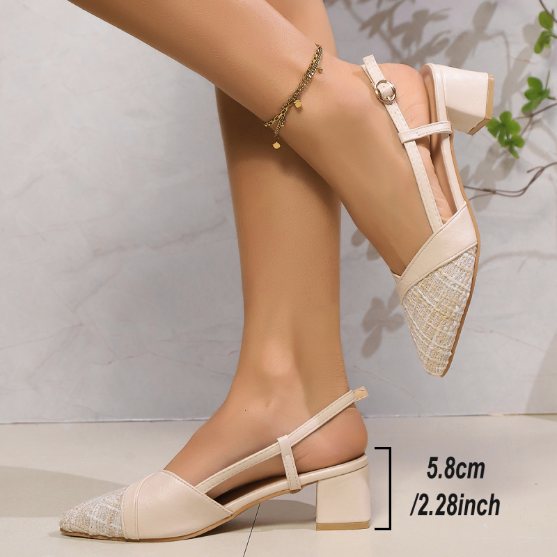 Γυναικεία παπούτσια Chanel Style Baotou με χοντρό τακούνι, μονής στρώσης, σε διασυνοριακό στυλ, για μεγάλα μεγέθη, άνοιξη και καλοκαίρι, νέα, μυτερά σανδάλια με ένα δάχτυλο και τακούνι στη μέση.