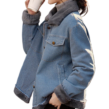 Χειμερινό βελούδινο μπουφάν κοντό με χοντρό τζιν παλτό φθινόπωρο και χειμώνας 2025 νέα πολυτελή ευρωπαϊκά προϊόντα λίμνη μπλε απευθείας πωλήσεις