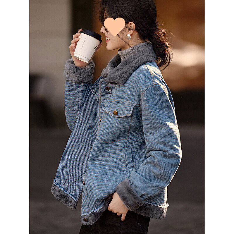 Χειμερινό βελούδινο μπουφάν κοντό με χοντρό τζιν παλτό φθινόπωρο και χειμώνας 2025 νέα πολυτελή ευρωπαϊκά προϊόντα λίμνη μπλε απευθείας πωλήσεις