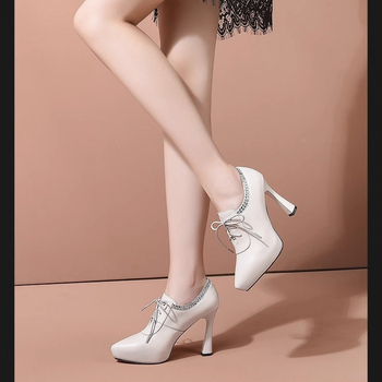 Ψηλοτάκουνα παπούτσια με πλατφόρμα και στρας, φθινόπωρο 2024, νέα άφιξη, All-Match 34, μικρό μέγεθος, γυναικεία παπούτσια με βαθύ τακούνι στιλέτο