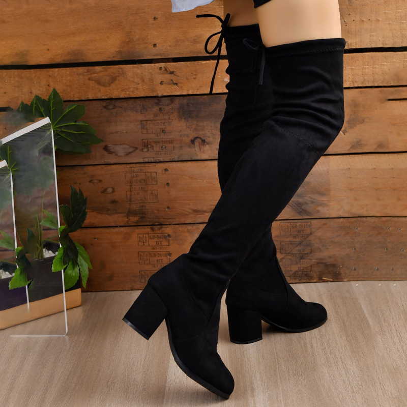 Wish AliExpress pārrobežu Eiropas un Amerikas ceļgalu garuma augstpapēžu sieviešu lielizmēra ārējās tirdzniecības elastīgie zābaki noliktavā 43. izmērs