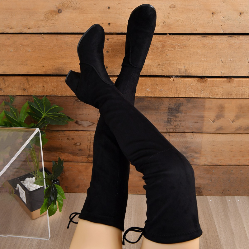 Wish AliExpress διασυνοριακές ευρωπαϊκές και αμερικανικές μπότες μέχρι το γόνατο, ψηλοτάκουνες γυναικείες μπότες εξωτερικού εμπορίου για μεγάλα μεγέθη, ελαστικές μπότες σε απόθεμα, μέγεθος 43