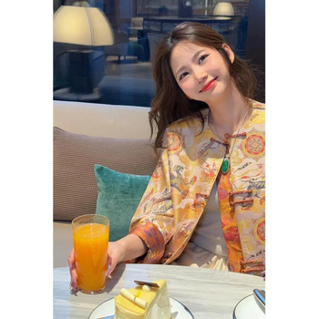 Φόρεμα QC νωρίς την άνοιξη 2024 Νέα γυναικεία ρούχα Νέο κινέζικο φόρεμα Tang Κινέζικο στυλ μικρό πουκάμισο Song Jin Pans κουμπιά τοπ κίτρινο εξωτερικό