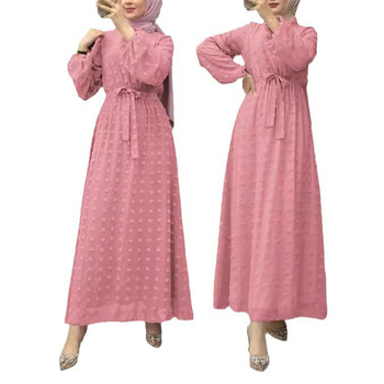 M2586 Διασυνοριακά Μουσουλμανικά Γυναικεία Ρούχα Μέσης Ανατολής Νέα Μονόχρωμη Ζακάρ Ρόμπα με Ζώνη, Κομψό Φόρεμα