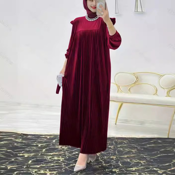 M2591 διασυνοριακή μουσουλμανική άνοιξη στη Μέση Ανατολή, νέο καθαρό χρώμα με ζώνη, μοντέρνο κομψό φόρεμα