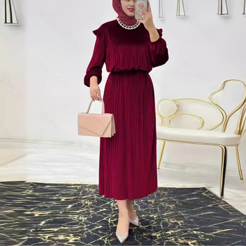 M2591 διασυνοριακή μουσουλμανική άνοιξη στη Μέση Ανατολή, νέο καθαρό χρώμα με ζώνη, μοντέρνο κομψό φόρεμα