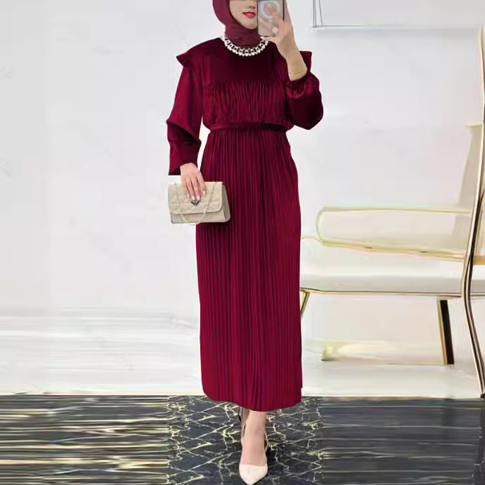 M2591 διασυνοριακή μουσουλμανική άνοιξη στη Μέση Ανατολή, νέο καθαρό χρώμα με ζώνη, μοντέρνο κομψό φόρεμα