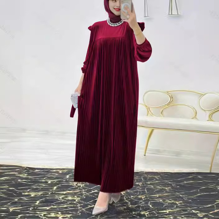 M2591 διασυνοριακή μουσουλμανική άνοιξη στη Μέση Ανατολή, νέο καθαρό χρώμα με ζώνη, μοντέρνο κομψό φόρεμα