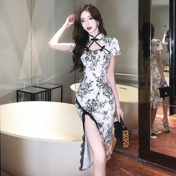 WDS1486 Ευρωπαϊκό και αμερικανικό διασυνοριακό εμπόριο του 2023 με ρετρό κινέζικο στυλ, κοντομάνικο αδυνάτισμα με σχισμένο ισχίο, cheongsam