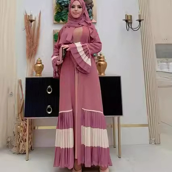 BC006 Határokon átnyúló külkereskedelmi közel-keleti muszlim ruha 2024 új stílusú elegáns virágos szegélyű nyitott ing hosszú ruha derékövvel