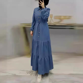 M2238 Amazon Middle East Dubai új női kék varrású hosszú ruha divatos elegáns farmerruha