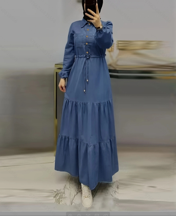 M2238 Amazon Middle East Dubai új női kék varrású hosszú ruha divatos elegáns farmerruha