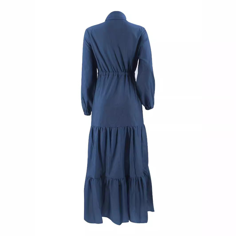 M2238 Amazon Middle East Dubai új női kék varrású hosszú ruha divatos elegáns farmerruha