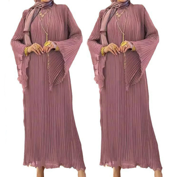 M2758 Amazon Cross Border Γυναικείο Μουσουλμανικό Φόρεμα Μέσης Ανατολής Νέο Μονόχρωμο Πλισέ Μόδα Κομψό Φόρεμα