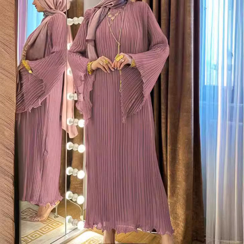 M2758 Amazon Cross Border Γυναικείο Μουσουλμανικό Φόρεμα Μέσης Ανατολής Νέο Μονόχρωμο Πλισέ Μόδα Κομψό Φόρεμα