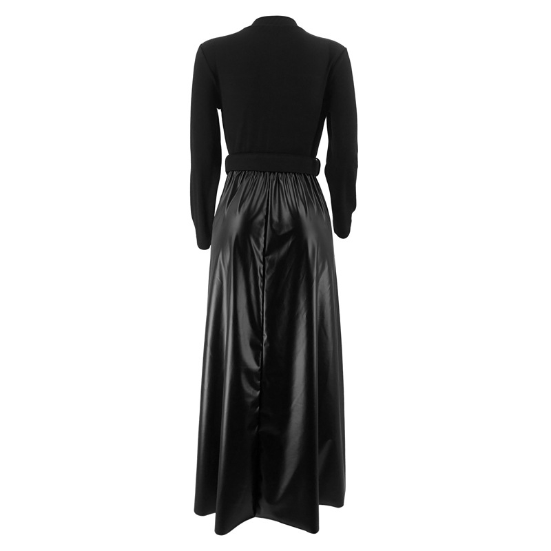 M2562 Μέση Ανατολή Amazon διασυνοριακό μουσουλμανικό μονόχρωμο δερμάτινο ράψιμο με ζώνη, κομψό φόρεμα