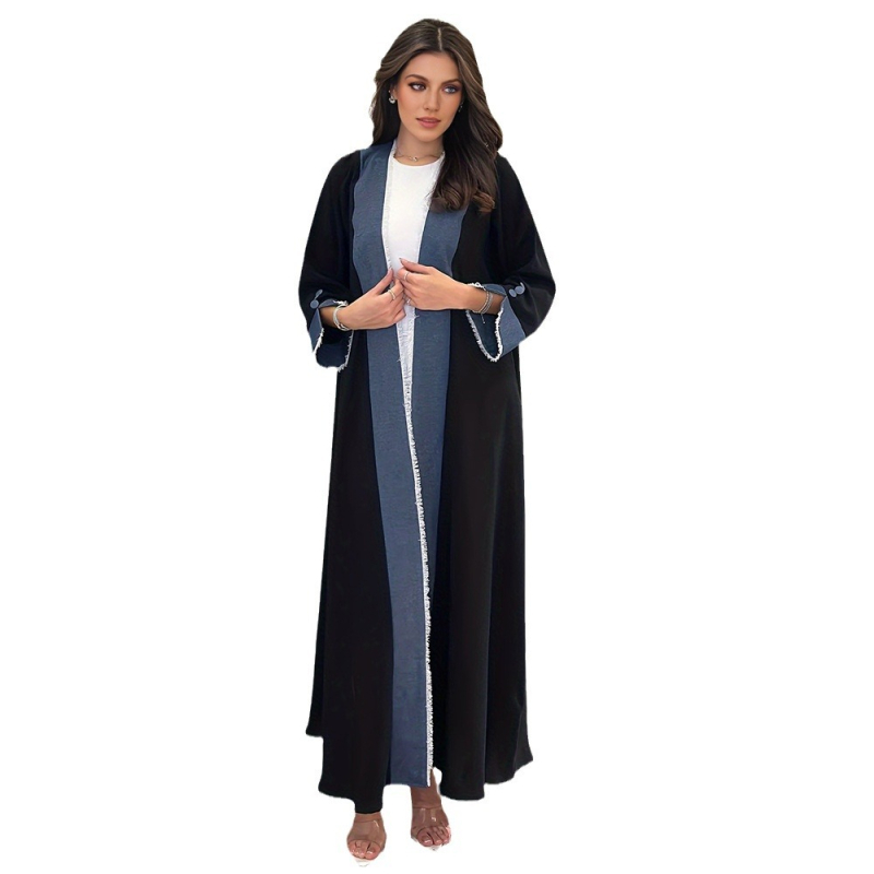 Női kardigán, elegáns, kontrasztos színű, bojtos ruha, közel-keleti muszlim, dubai arab, raktáron, Cross Border Clothing