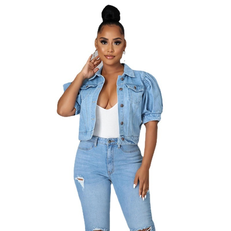 Γυναικείο κοντό τζιν παντελόνι Crossborder 2024, σε νέο ευρωπαϊκό και αμερικανικό στιλ, με πλυμένα χαλαρά μανίκια τριών σημείων, μοντέρνο, casual τζιν τοπ