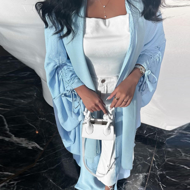 modem2024 Közel-keleti divatos európai muszlim Dubai egyszínű denevérujjú lezser plus size kardigán