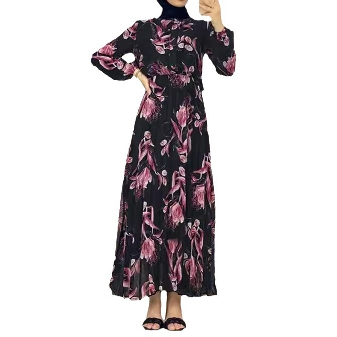 M2613 Διασυνοριακό Μουσουλμανικό Νέο Φόρεμα από Σιφόν με Πέρλες και Πλισέ Μακρύ, Μοντέρνο και Κομψό Μακρύ Φόρεμα