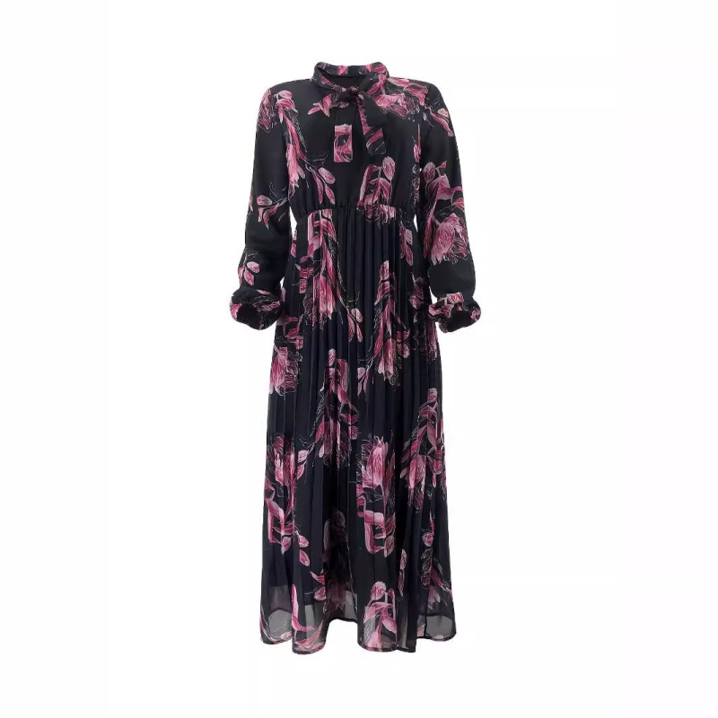 M2613 Διασυνοριακό Μουσουλμανικό Νέο Φόρεμα από Σιφόν με Πέρλες και Πλισέ Μακρύ, Μοντέρνο και Κομψό Μακρύ Φόρεμα