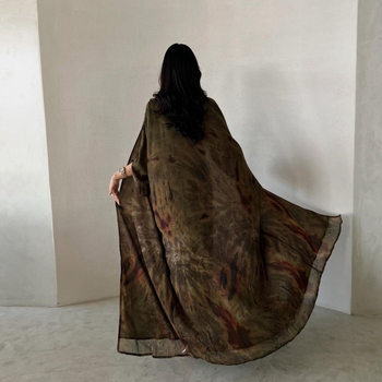 MQ163 μονότονο παλτό με σιφόν στάμπα, ρόμπα, εξωτερικό φόρεμα, μουσουλμανικό Dubai Abaya