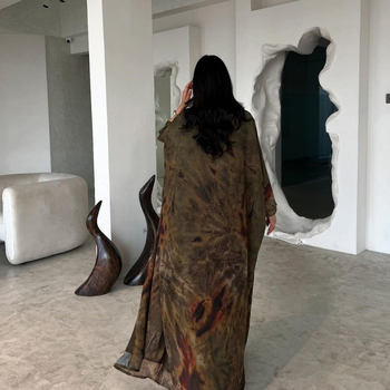 MQ163 μονότονο παλτό με σιφόν στάμπα, ρόμπα, εξωτερικό φόρεμα, μουσουλμανικό Dubai Abaya