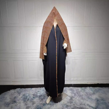 MQ088 Új Muszlim Abaya Divat Kardigán Leopárdmintás Sifon Színblokkos Köntös Török Köntös Turbánnal