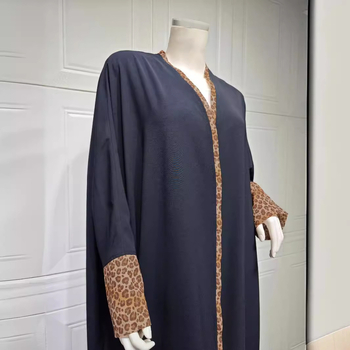 MQ088 Új Muszlim Abaya Divat Kardigán Leopárdmintás Sifon Színblokkos Köntös Török Köntös Turbánnal