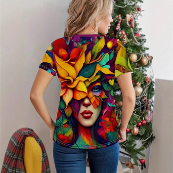 Γυναικείο T-shirt 2025 Crossborder Amazon Europe and America 3d Digital Print Mask Pattern Carnival Ball Crewneck Top