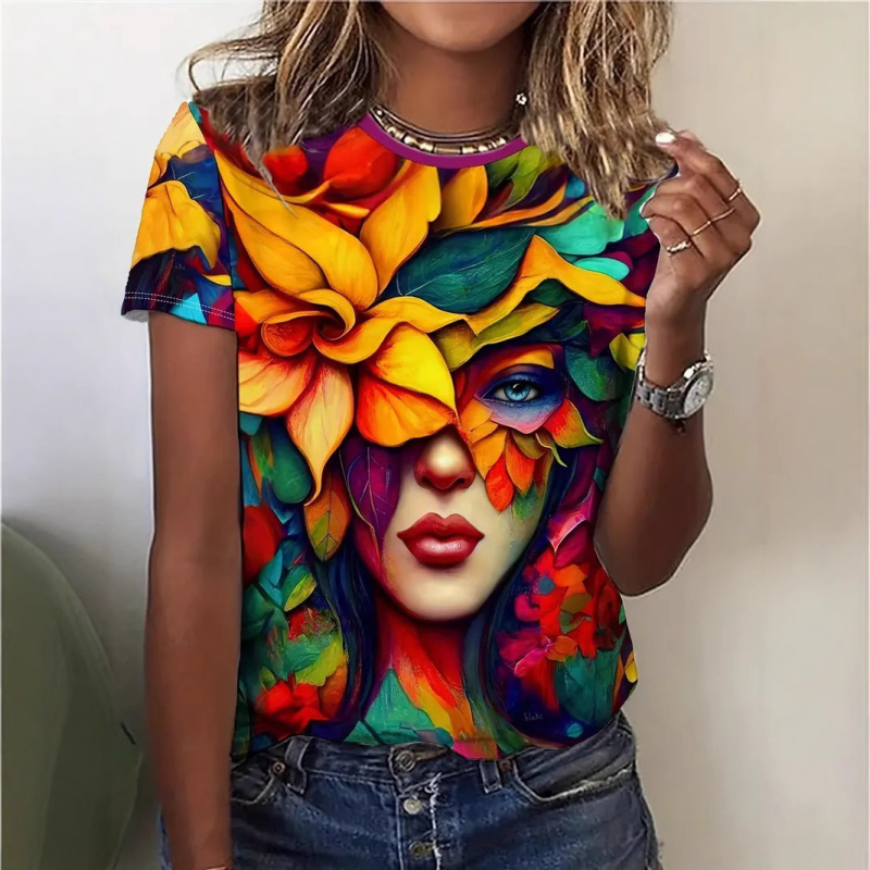 Γυναικείο T-shirt 2025 Crossborder Amazon Europe and America 3d Digital Print Mask Pattern Carnival Ball Crewneck Top