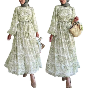 M2932 Amazon Cross Border 2024 Γυναικείο Μακρύ Φόρεμα με Στάμπα Μουσουλμάνων στη Μέση Ανατολή, Κομψό