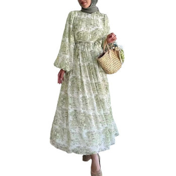 M2932 Amazon Cross Border 2024 Γυναικείο Μακρύ Φόρεμα με Στάμπα Μουσουλμάνων στη Μέση Ανατολή, Κομψό