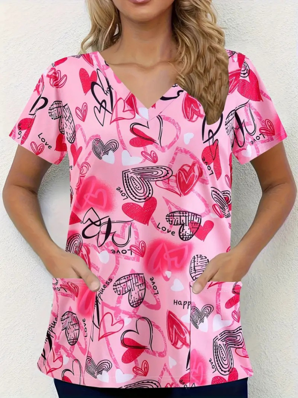 Kuum romantiline halloweeniarmastus 3D-prinditud naiste pullover V-kaelusega, õhukese lõikega õlaga, topelttaskuga lühikeste varrukatega imetamisriided