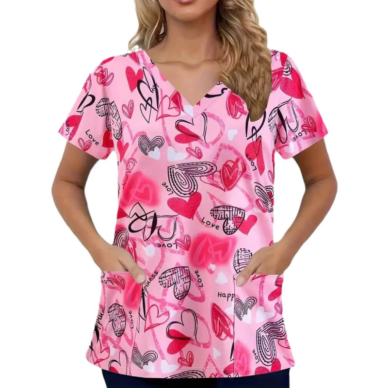 Kuum romantiline halloweeniarmastus 3D-prinditud naiste pullover V-kaelusega, õhukese lõikega õlaga, topelttaskuga lühikeste varrukatega imetamisriided