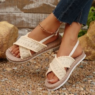 Austos kanapių virvės apačia užsienio prekybos kryžminio diržo moteriškos paplūdimio basutės, 2025 m. vasaros, naujos, tarpvalstybinės, Europos ir Amerikos, plius dydžio basutės, 43